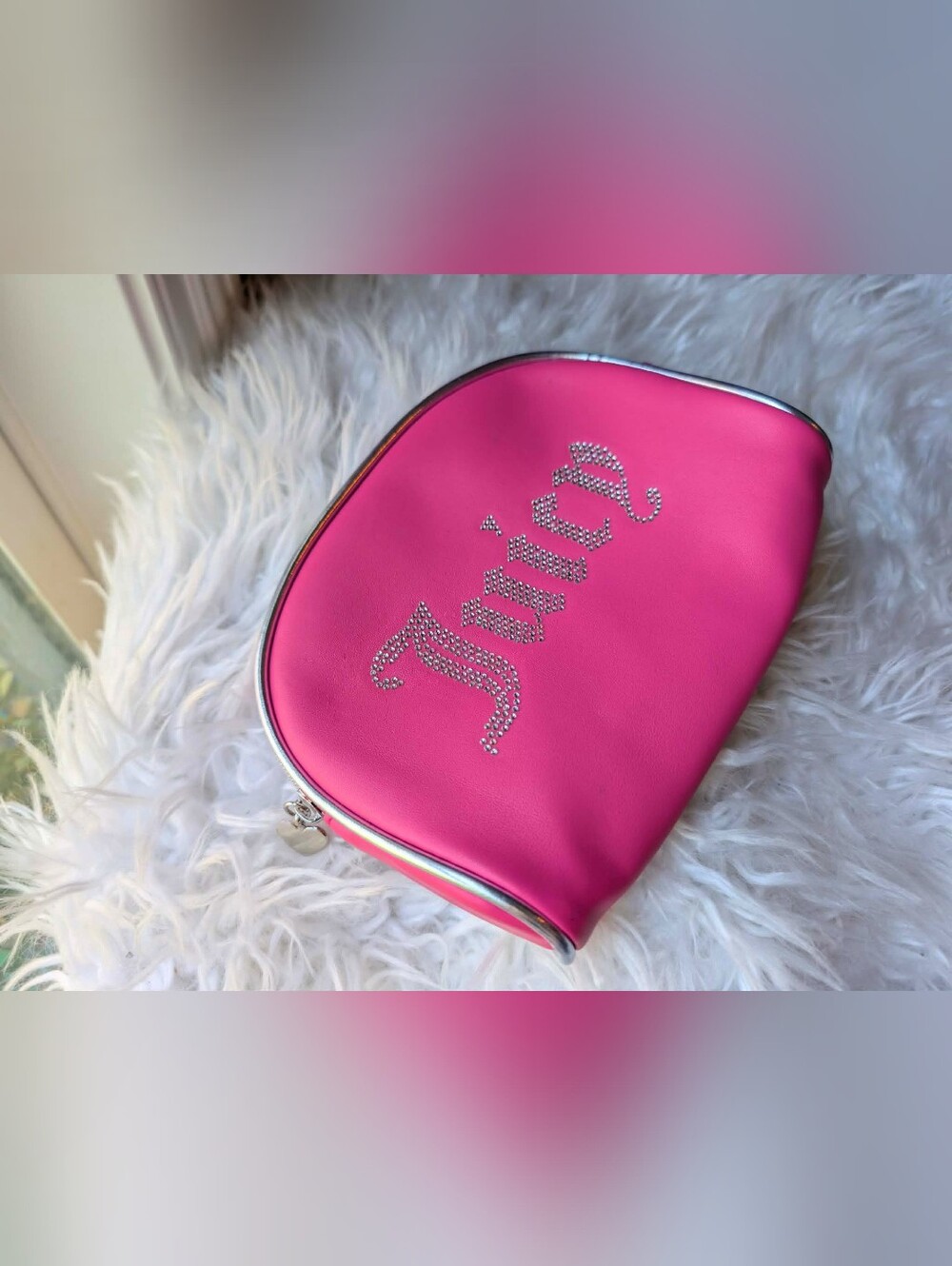 Juicy Couture Hot Pink Rhinestone Makeup Cosmetic Bag Travel Pouch Bedazzled Y2k